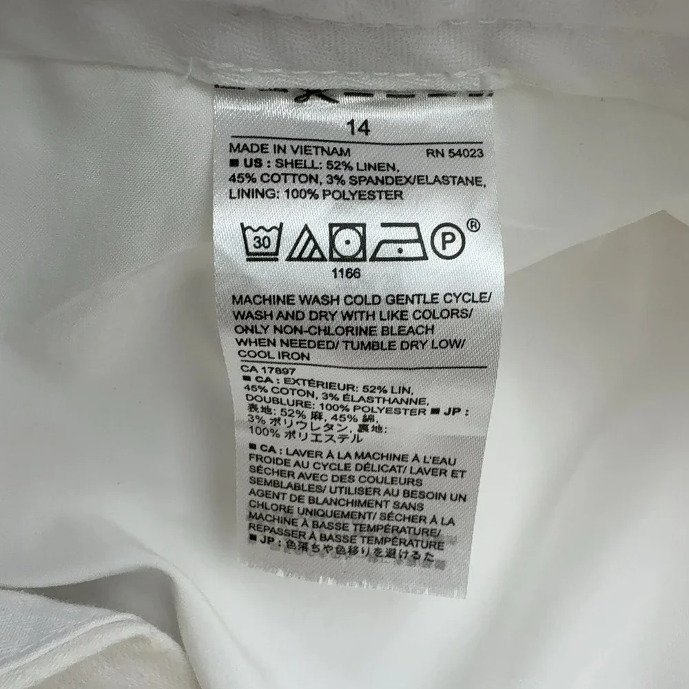 Banana Republic Avery Pants Women 14 White Linen Cotton Blend Trousers Casual